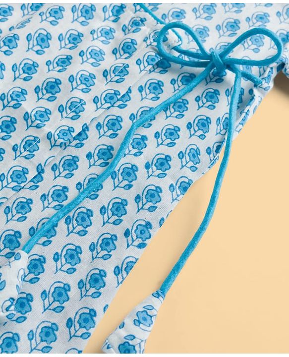 Babyhug Cambric Woven Full Sleeves Floral Printed Kurta Dhoti Set - Blue