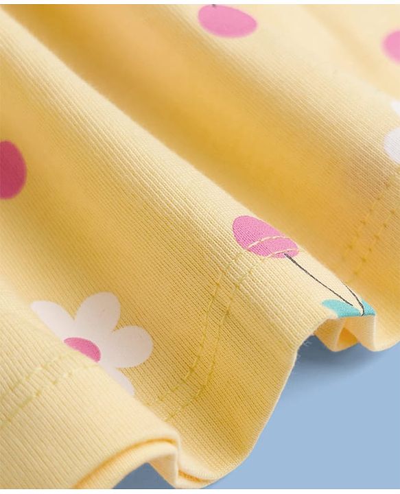 Babyhug 100% Cotton Interlock Knit Half Sleeves Floral & Cherry Printed Frock With Bloomer - Yellow