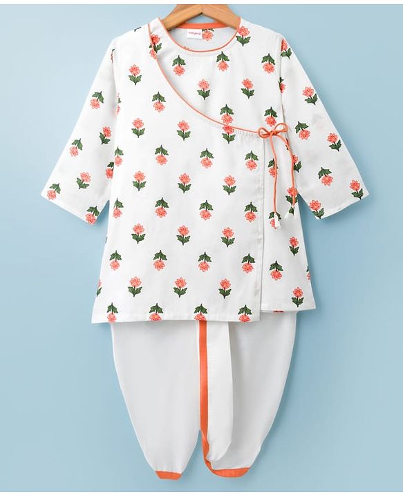 Babyhug Cambric Woven Full Sleeves Floral Printed Kurta Dhoti Set - White