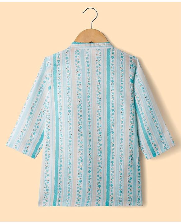 Babyhug Cambric Woven Full Sleeves Kurta Pyjama Set With Floral Print - Light Green