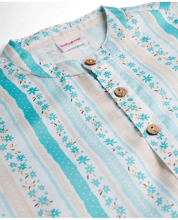 Babyhug Cambric Woven Full Sleeves Kurta Pyjama Set With Floral Print - Light Green