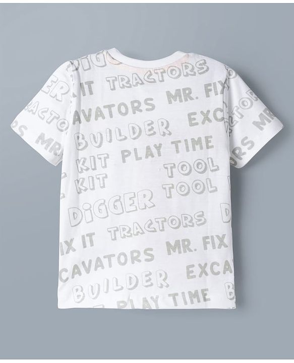 Babyhug Single Jersey Knit Half Sleeves T-Shirt & Shorts Set with Excavator Print - Yellow & White