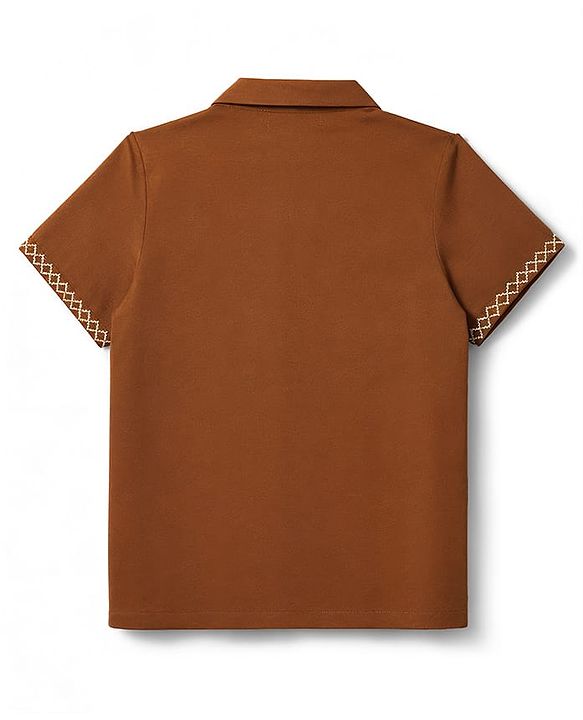 Babyhug Woven Half Sleeves Embroidered Ethnic Shirt - Brown