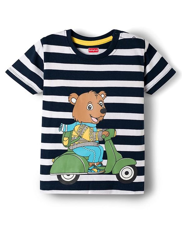 Babyhug 100% Cotton Knit Half Sleeves Striped & Animal Printed T-Shirt & Shorts Set - Yellow