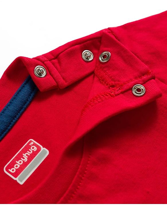 Babyhug 100% Cotton Knit Half Sleeves Bear Printed T-Shirt & Shorts Set - Red & Navy Blue