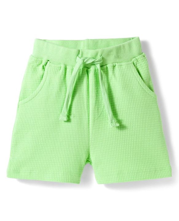 Babyhug Waffle Knit Sleeveless T-Shirt & Shorts Set With Animal Patch - Green