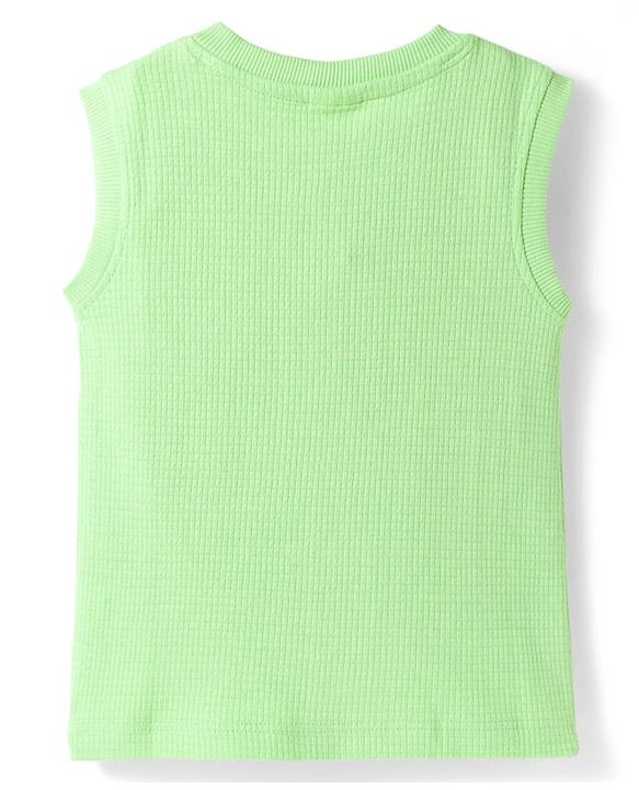 Babyhug Waffle Knit Sleeveless T-Shirt & Shorts Set With Animal Patch - Green