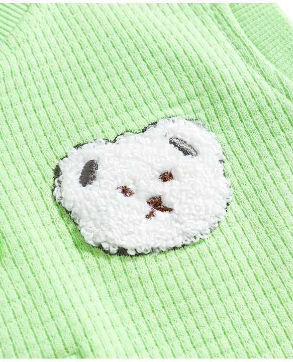 Babyhug Waffle Knit Sleeveless T-Shirt & Shorts Set With Animal Patch - Green