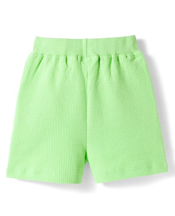 Babyhug Waffle Knit Sleeveless T-Shirt & Shorts Set With Animal Patch - Green