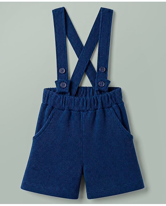 Babyhug Single Jersey Knit Half Sleeves Shirt & Shorts Set With Animal Print & Bow Applique - White & Navy Blue