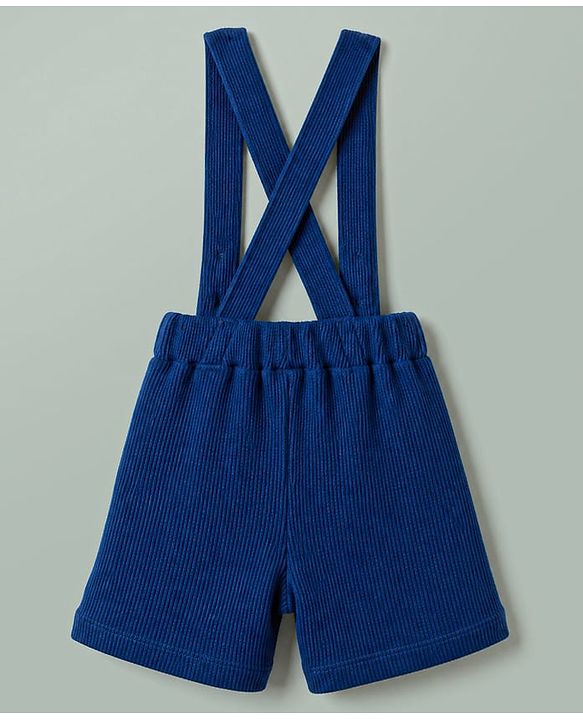Babyhug Single Jersey Knit Half Sleeves Shirt & Shorts Set With Animal Print & Bow Applique - White & Navy Blue