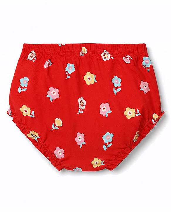 Babyhug 100% Cotton Interlock Knit Half Sleeves Floral Printed Frock With Bloomer - Red
