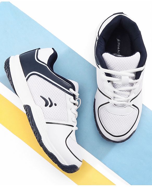 Pine Active Lace Up Solid Badminton Sports Shoes - White & Blue
