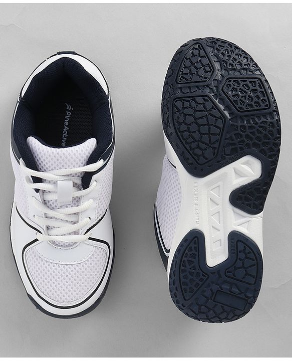 Pine Active Lace Up Solid Badminton Sports Shoes - White & Blue