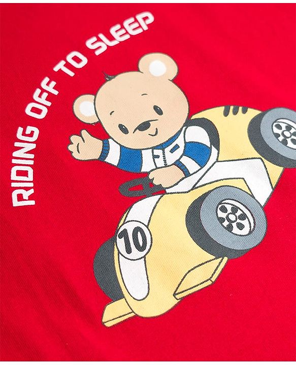 Babyhug 100% Cotton Knit Full Sleeves T-Shirt & Pyjama Night Suit With Teddy Bear Print - Red