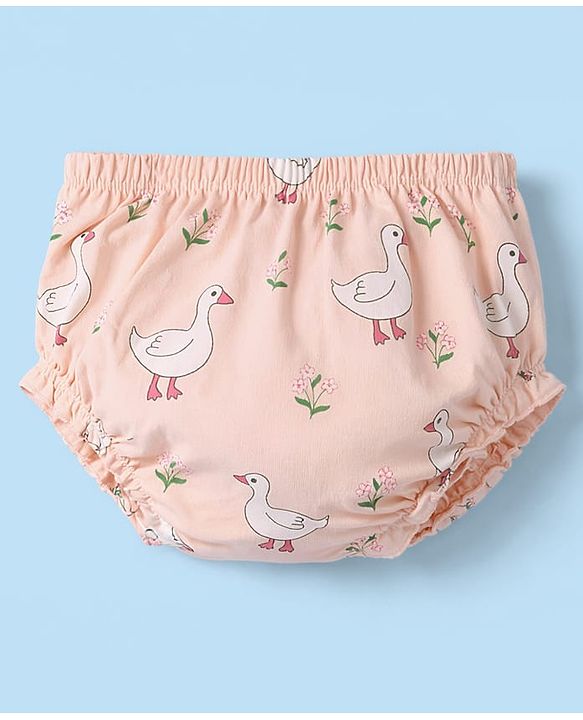 Babyhug 100% Cotton Interlock Knit Half Sleeves Floral & Birds Printed Frock With Bloomer - Pink