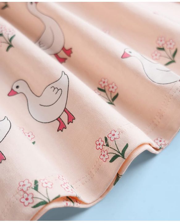 Babyhug 100% Cotton Interlock Knit Half Sleeves Floral & Birds Printed Frock With Bloomer - Pink