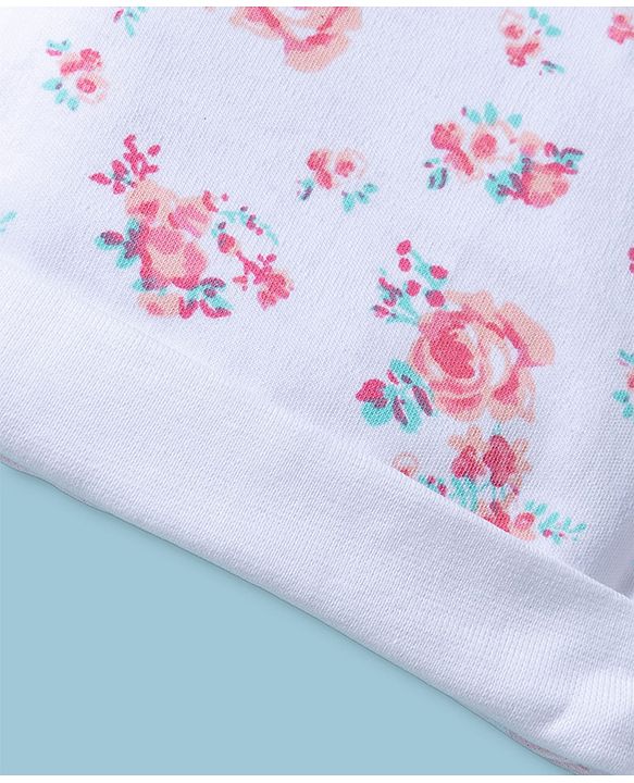 Babyhug 100% Cotton Interlock Knit Cap Mittens & Booties With Floral Print Multicolor - Diameter 14 cm