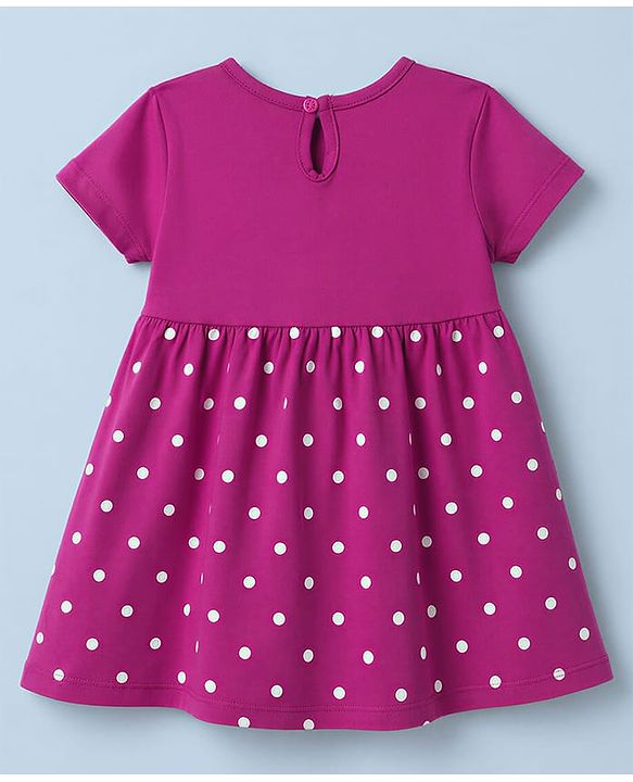 Babyhug Interlock Knit Half Sleeves Frock with Polka Dot Print & Bloomer - Dark Pink