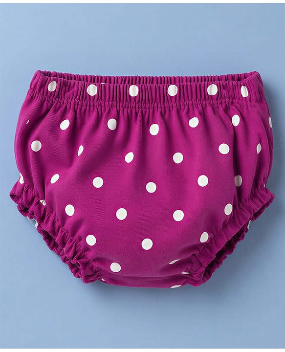 Babyhug Interlock Knit Half Sleeves Frock with Polka Dot Print & Bloomer - Dark Pink