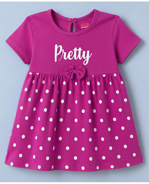 Babyhug Interlock Knit Half Sleeves Frock with Polka Dot Print & Bloomer - Dark Pink
