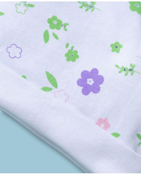 Babyhug 100% Cotton Interlock Knit Cap Mittens & Booties With Floral Print Multicolor - Diameter 15.5 cm