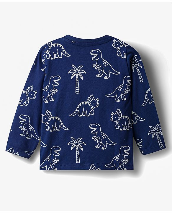Babyhug Cotton Knit Full Sleeves Dino Printed Co-Ords T-Shirt & Pyjama Night Suit - Navy Blue