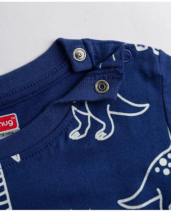 Babyhug Cotton Knit Full Sleeves Dino Printed Co-Ords T-Shirt & Pyjama Night Suit - Navy Blue
