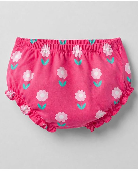 Babyhug Interlock Knit Half Sleeves Frock with Floral Print & Bloomer - Pink