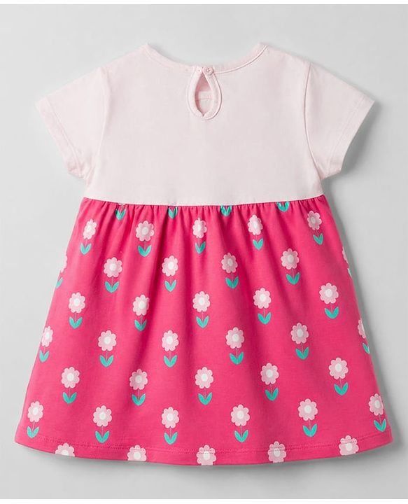 Babyhug Interlock Knit Half Sleeves Frock with Floral Print & Bloomer - Pink