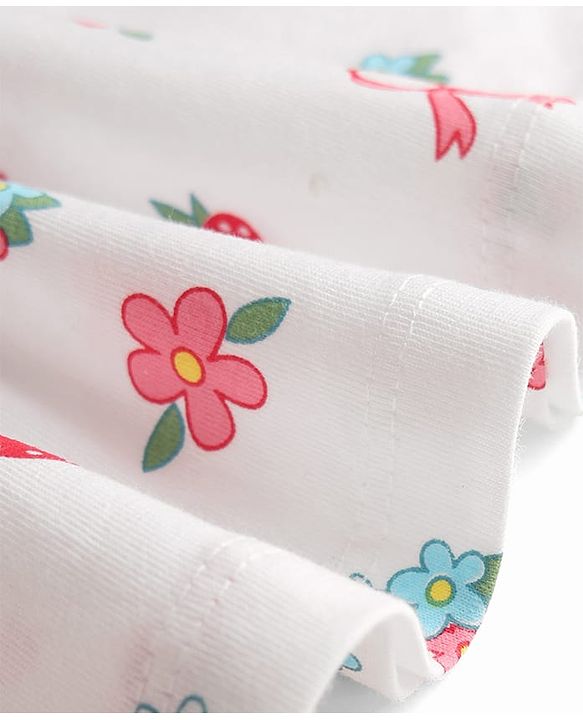 Babyhug 100% Cotton Knit Half Sleeves Floral Printed Frock With Bloomer - White