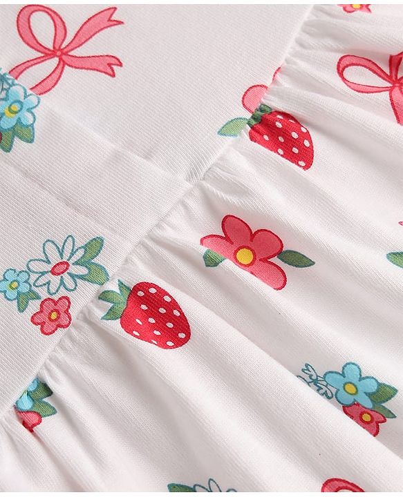 Babyhug 100% Cotton Knit Half Sleeves Floral Printed Frock With Bloomer - White