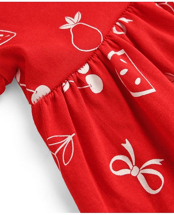 Babyhug 100% Cotton Single Jersey Knit Half Sleeves Peter Pan Collared Floral Printed Frock with Bloomer - Red