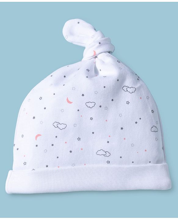 Babyhug 100% Cotton Interlock Knit Printed Baby Caps Pack of 2 Multicolor - Diameter 11.5 cm