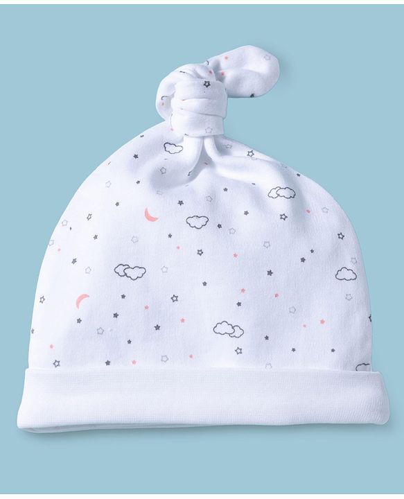 Babyhug 100% Cotton Interlock Knit Printed Baby Caps Pack of 2 Multicolor - Diameter 11.5 cm