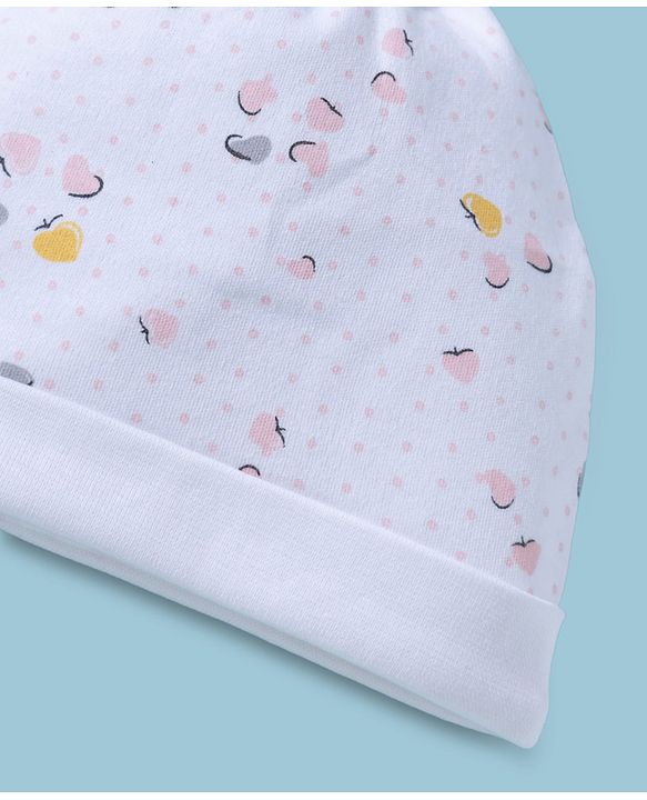 Babyhug 100% Cotton Interlock Knit Printed Baby Caps Pack of 2 Multicolor - Diameter 11.5 cm