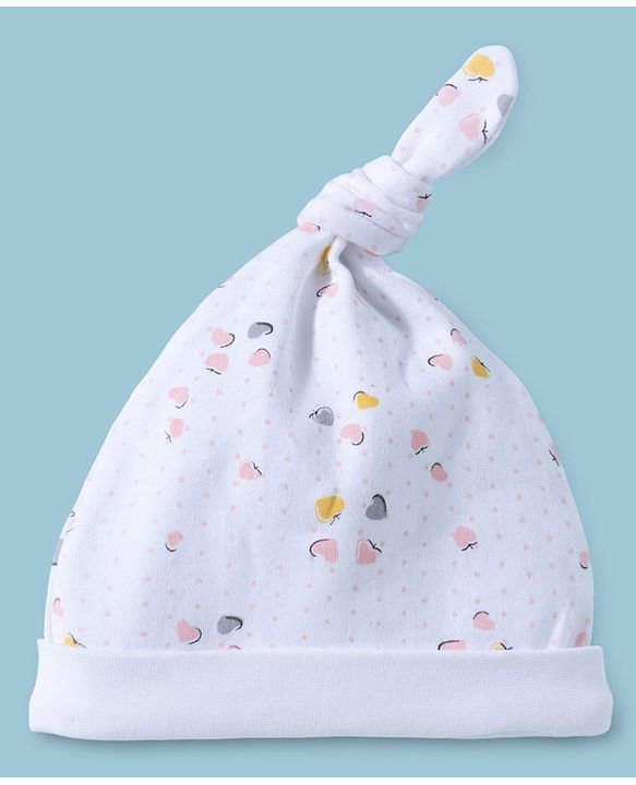 Babyhug 100% Cotton Interlock Knit Printed Baby Caps Pack of 2 Multicolor - Diameter 11.5 cm
