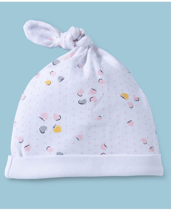 Babyhug 100% Cotton Interlock Knit Printed Baby Caps Pack of 2 Multicolor - Diameter 11.5 cm