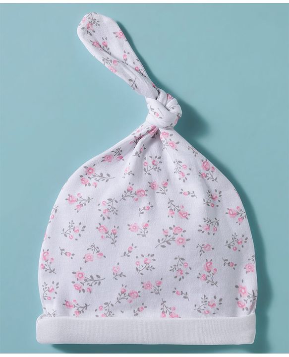 Babyhug 100% Cotton Interlock Knit Cap With Animal Print Pack of 2 White- Diameter 15 cm