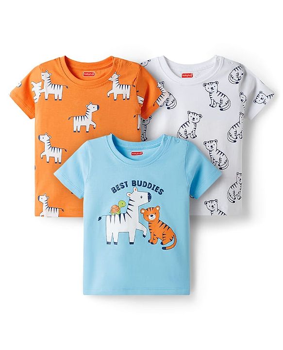 Babyhug 100% Cotton Knit Half Sleeves Animal Printed T-Shirts Pack of 3 - Multicolor