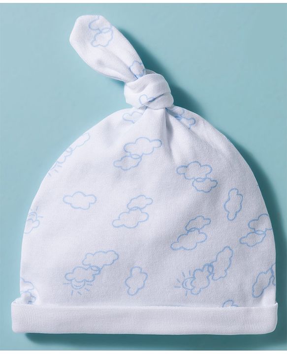 Babyhug 100% Cotton Interlock Knit Baby Caps With Floral Print Pack of 2 White- Diameter 17 cm