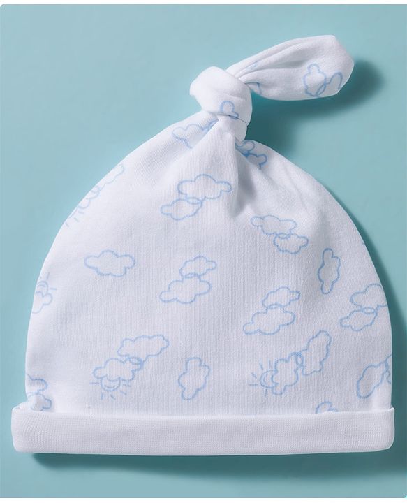 Babyhug 100% Cotton Interlock Knit Baby Caps With Floral Print Pack of 2 White- Diameter 17 cm