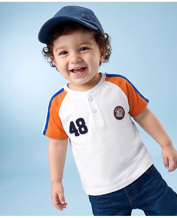 Babyhug 100% Cotton Knit Half Sleeves T-Shirt With Text Print - White