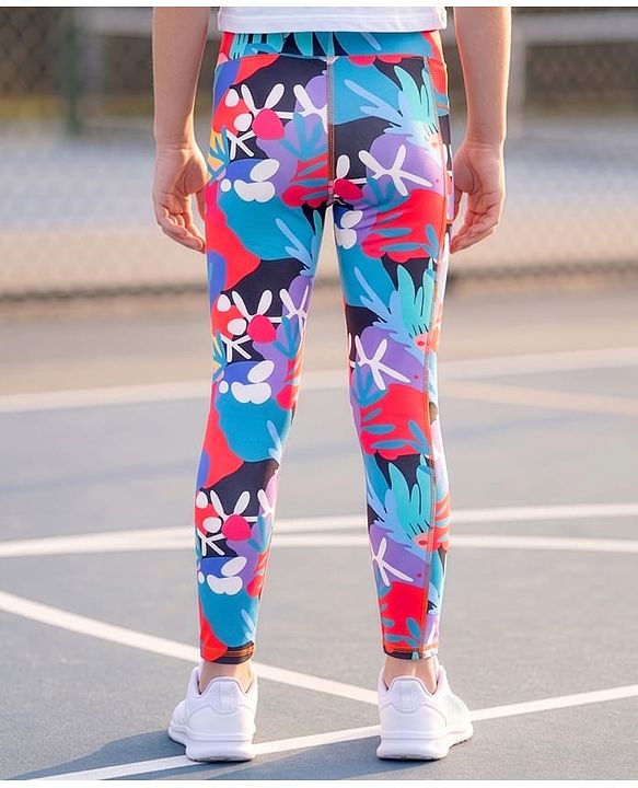 Pine Active Knit Full Length Leggings with Leaf Print - Multicolor