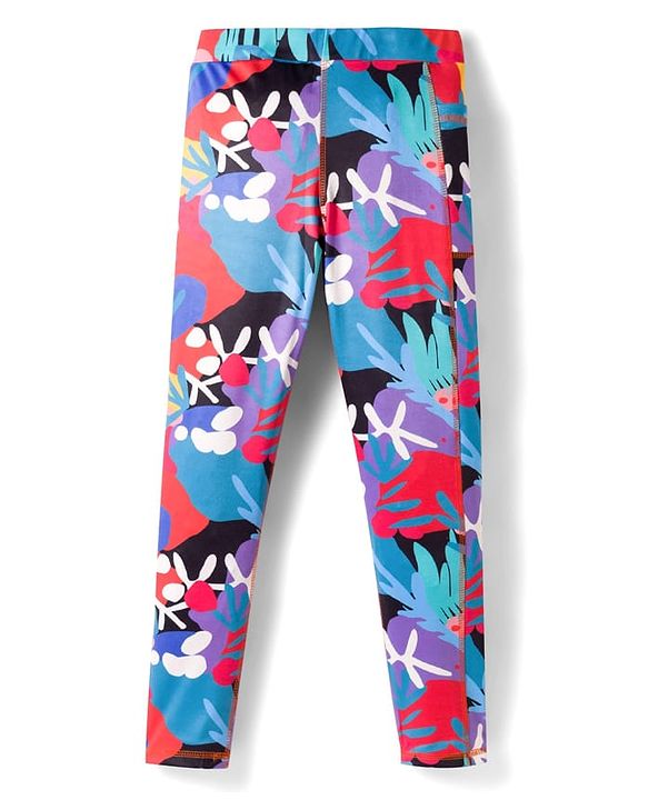 Pine Active Knit Full Length Leggings with Leaf Print - Multicolor