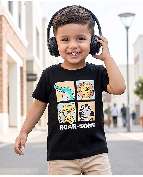 Babyhug Cotton Knit T-Shirt with Graphics Half Sleeves Multi Color 6-9 Months