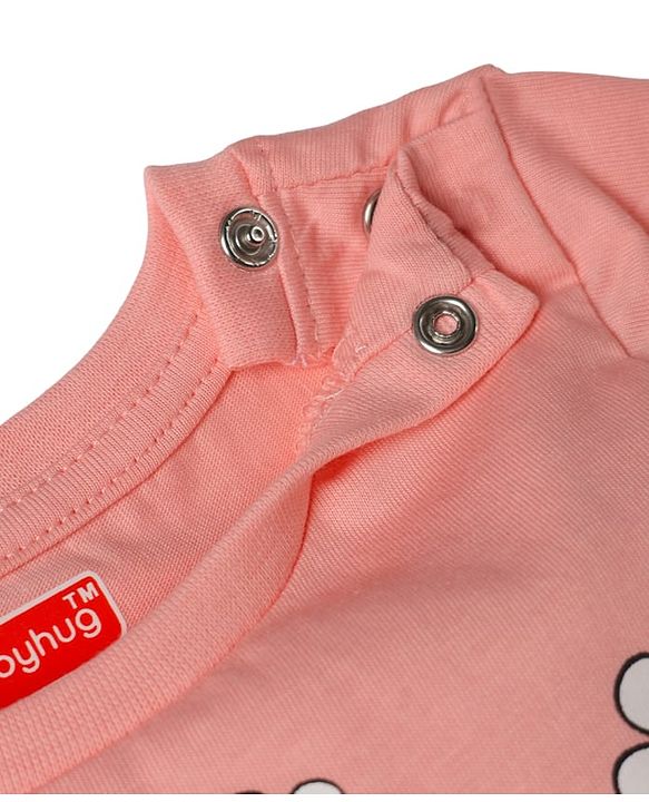 Babyhug Cotton Knit Half Sleeves Elephant & Floral Printed  T-Shirt & Shorts Night Suit - Pink