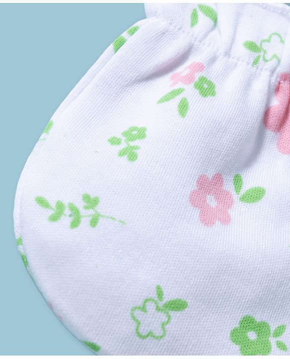 Babyhug 100% Cotton Interlock Knit Mittens & Booties With Floral Print - Multicolor