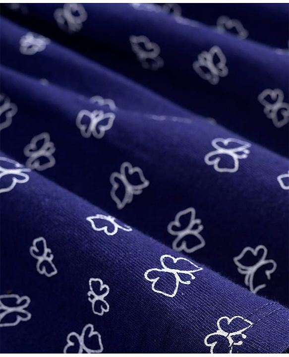 Babyhug Single Jersey Knit Half Sleeves Frock With Butterfly Print & Bloomer - Navy Blue