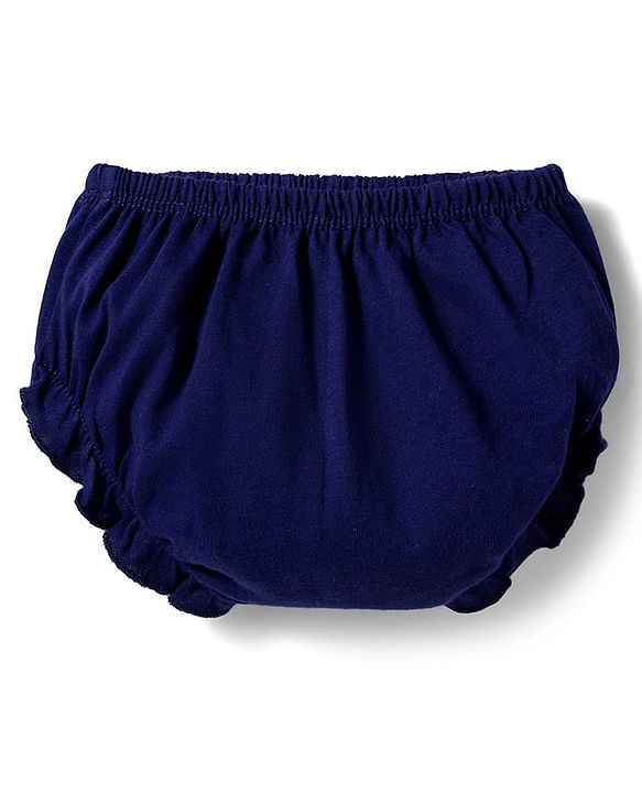 Babyhug Single Jersey Knit Half Sleeves Frock With Butterfly Print & Bloomer - Navy Blue